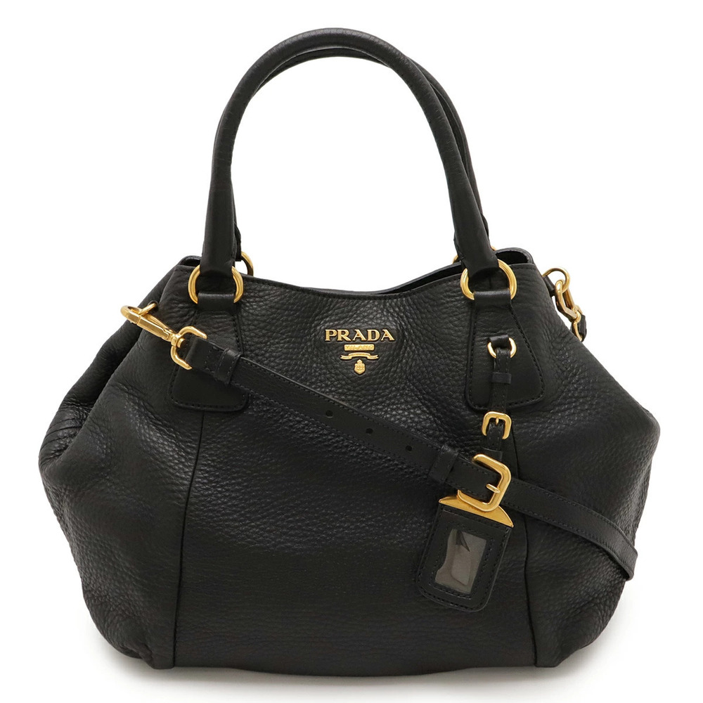 Prada Vitello Daino Tote Bag Crossbody NERO Black